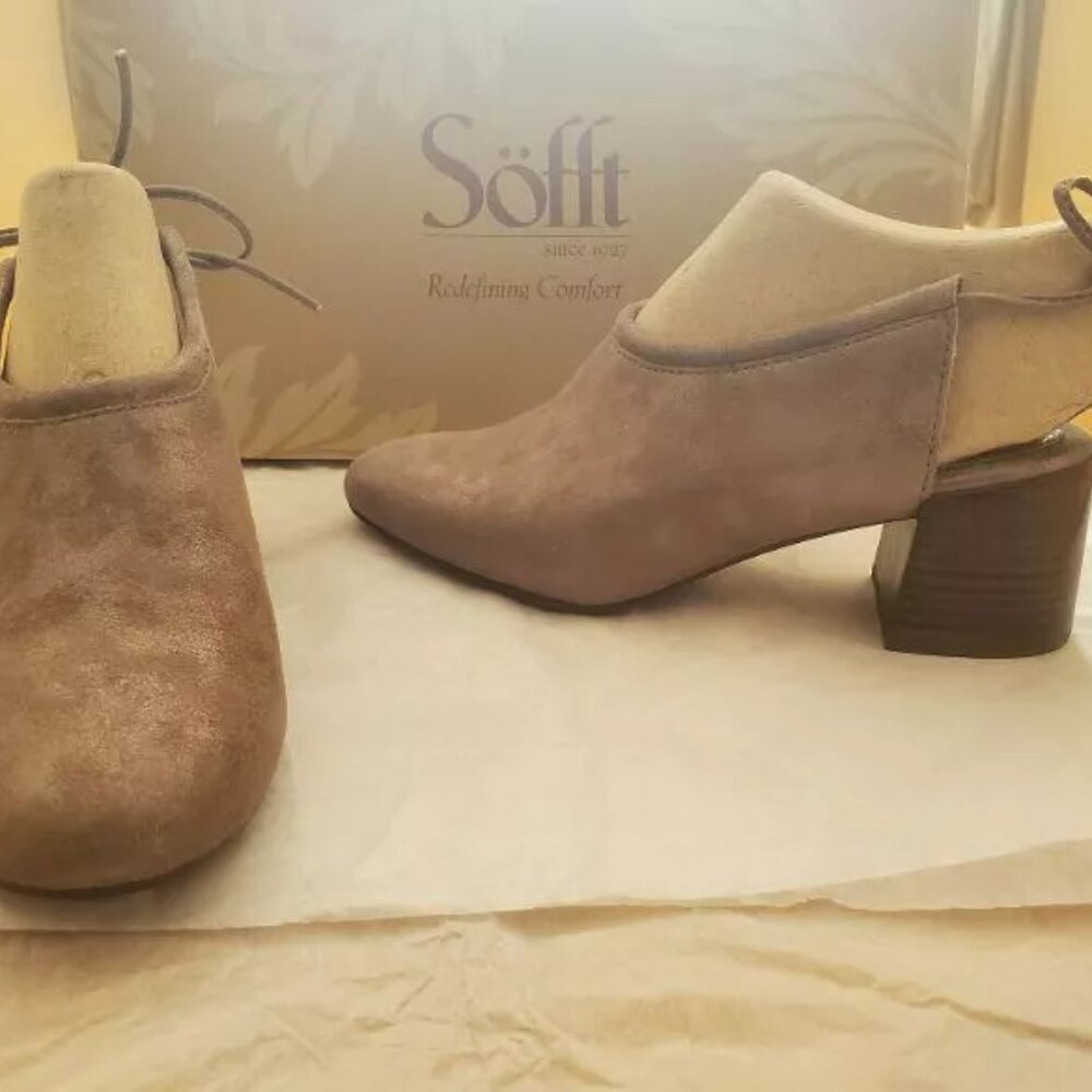 New Sofft Lenora Smoke Metallic Suede Tie Back Booties Shooties Shoes size 6